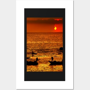 Sunset fishing Posters and Art